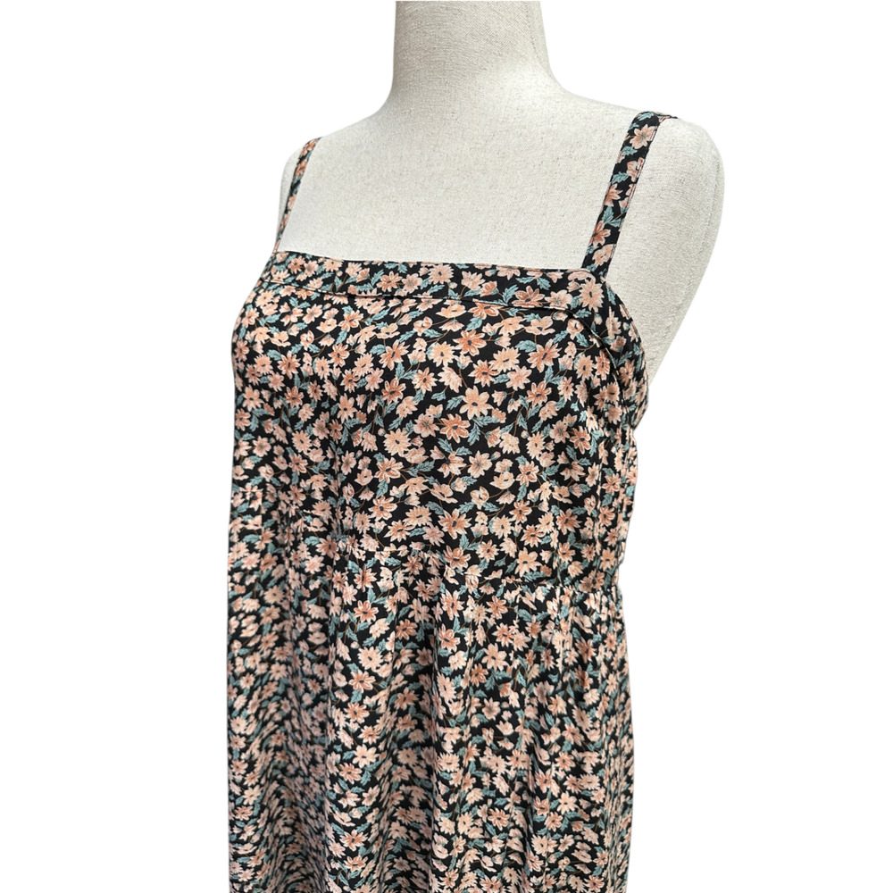 Natural Life Black Peach Floral Maxi Dress L/XL Square Neck Boho Cottagecore - Picture 5 of 16
